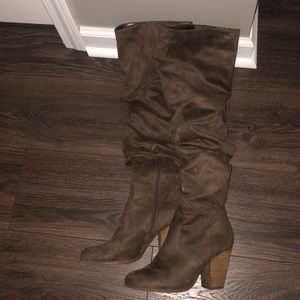 high knee slouchy heeled boots